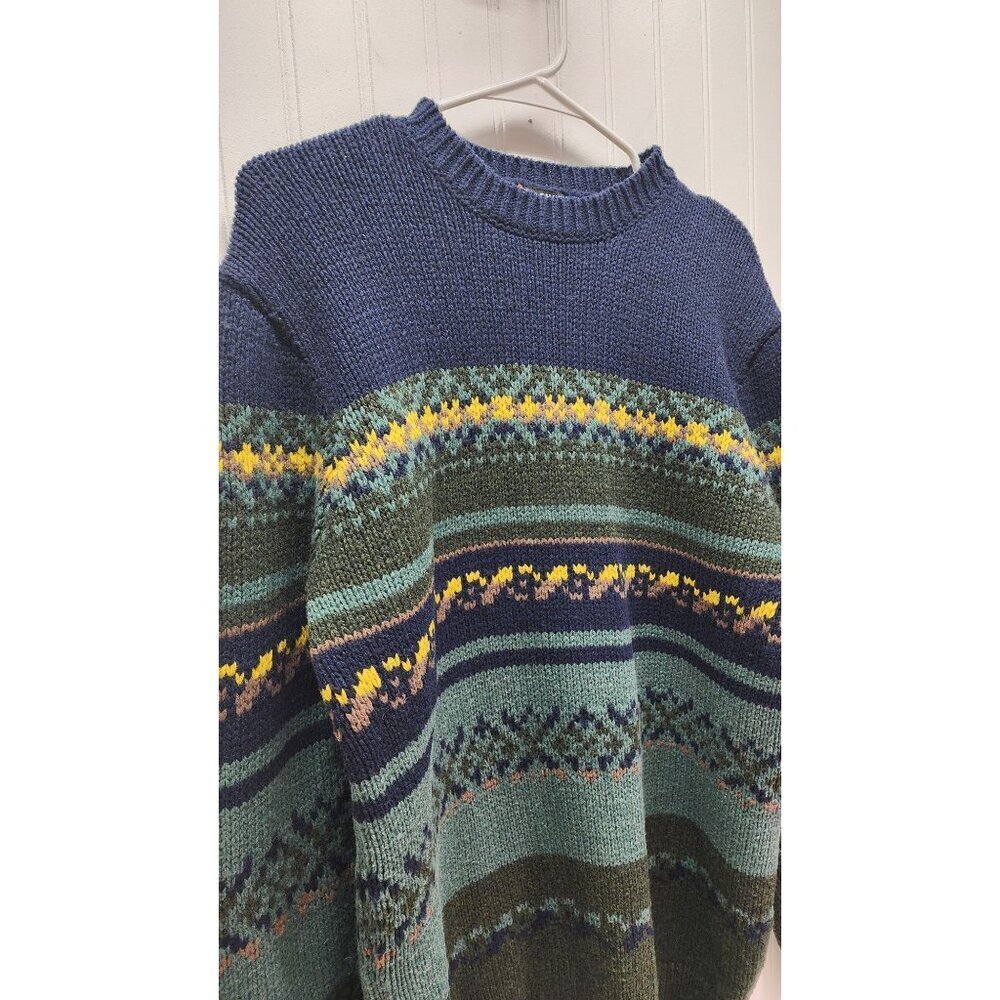 CHUP Vintage-Inspired Crewneck Knit Sweater With Multicolor Nordic Stripes & Pat - Picture 3 of 10
